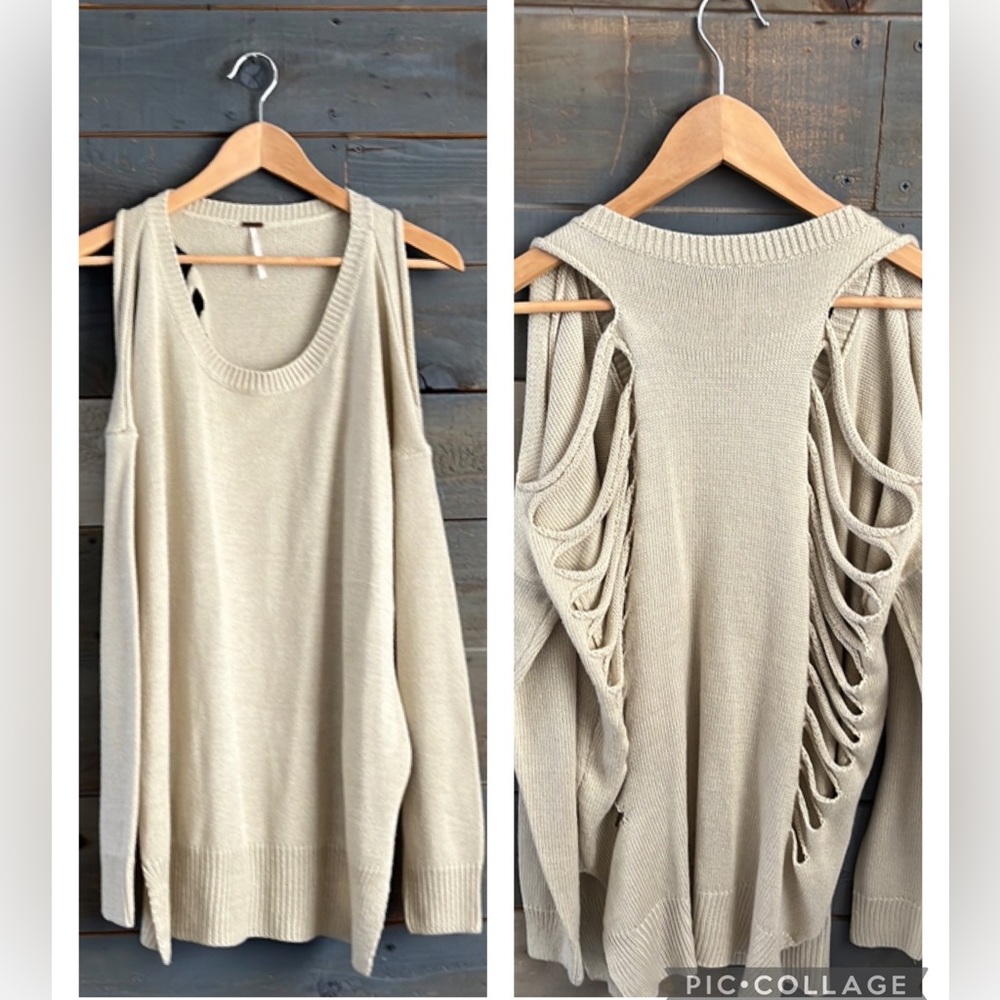 Free People Open Back Cut Out Long Sleeves Sweater Cream XS